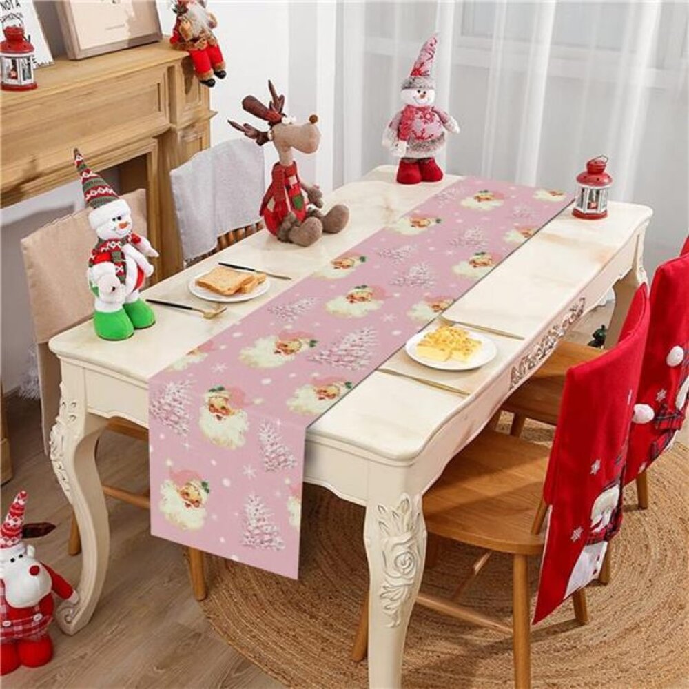 Christmas Table Runner Santa Claus Merry Christmas Tree Snowflake 13x72"